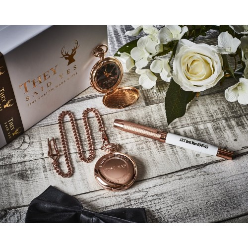Rose Gold Personalised Wedding Pocket Watch and Pen Set Rose Gold Personalised Wedding Pocket Watch and Pen Set